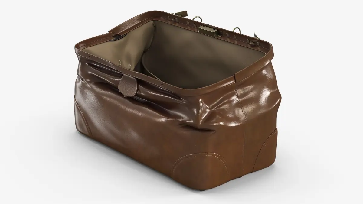 Vintage Bag Brown Leather Opened 3D model