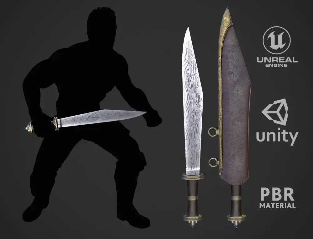 Damascus Long Sax Low-poly 3D model