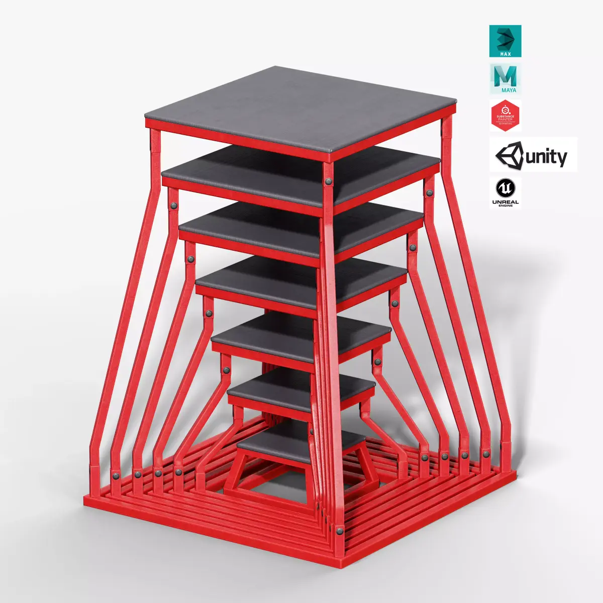 Plyo Stools Low-poly 3D model