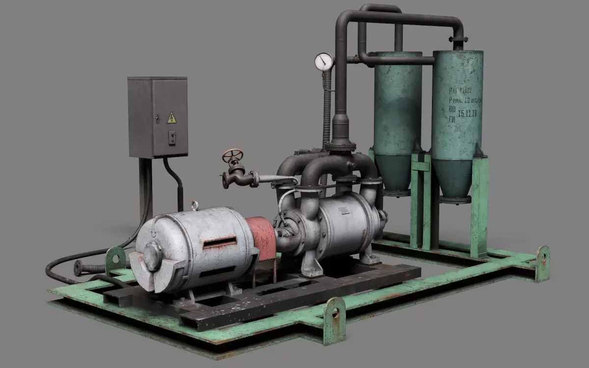 Industrial vacuum pump system Low-poly 3D model
