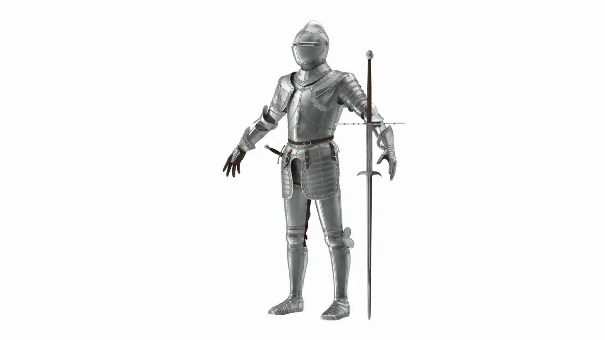 Polished Plate Armor with Zweihander Rigged for Cinema 4D 3D model