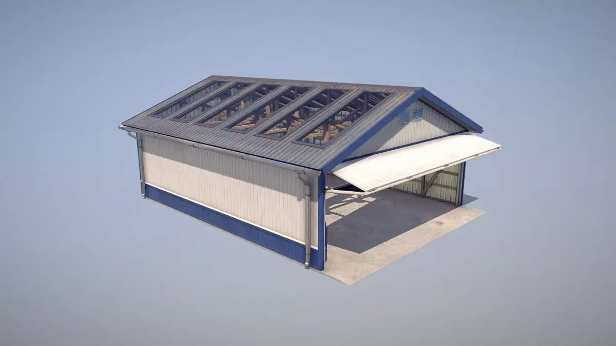 Airfield Hangar 12m Vr2 BLUE Low-poly 3D model