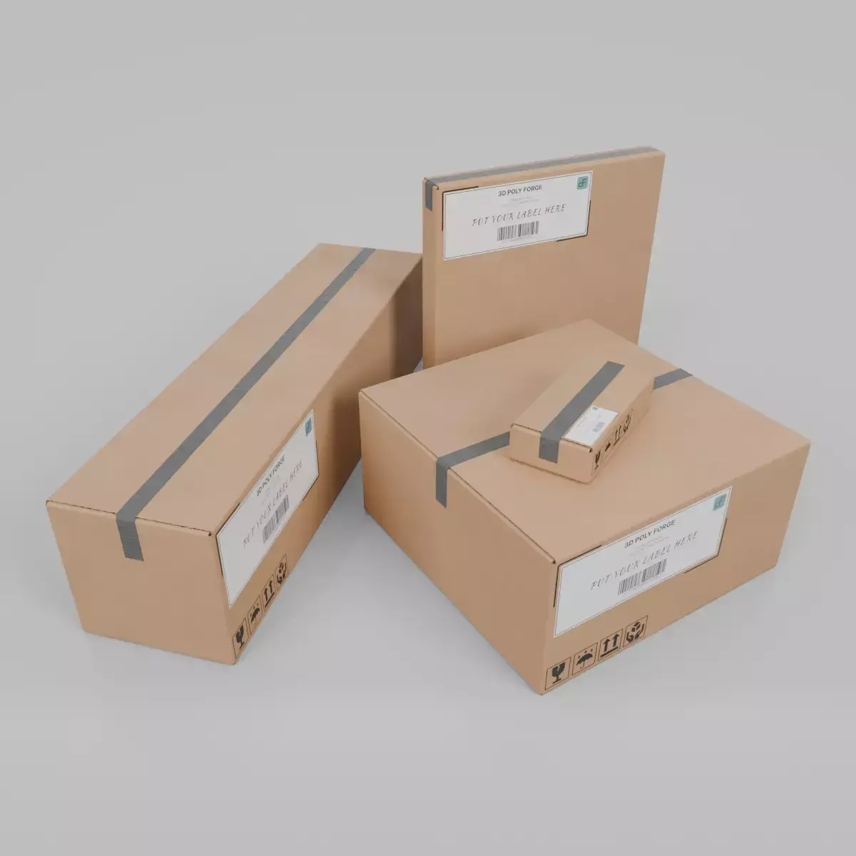 Mixed Size Cardboard Boxes - Rigged and Customizable Set 3D Model Pack