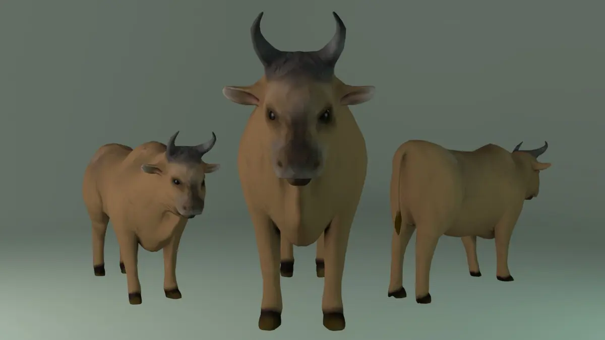 Ox Model three cows with horns Free low-poly 3D model