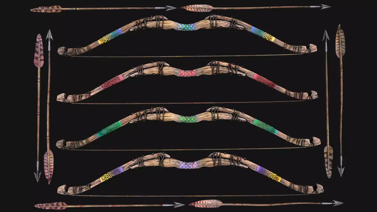 Medieval Wooden Bow Weapon Set Low-poly 3D model