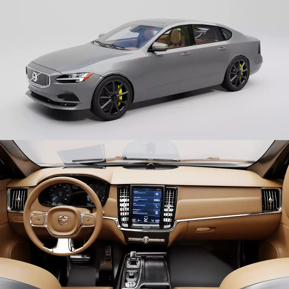 Rigged Volvo S90 Interior Free 3D model