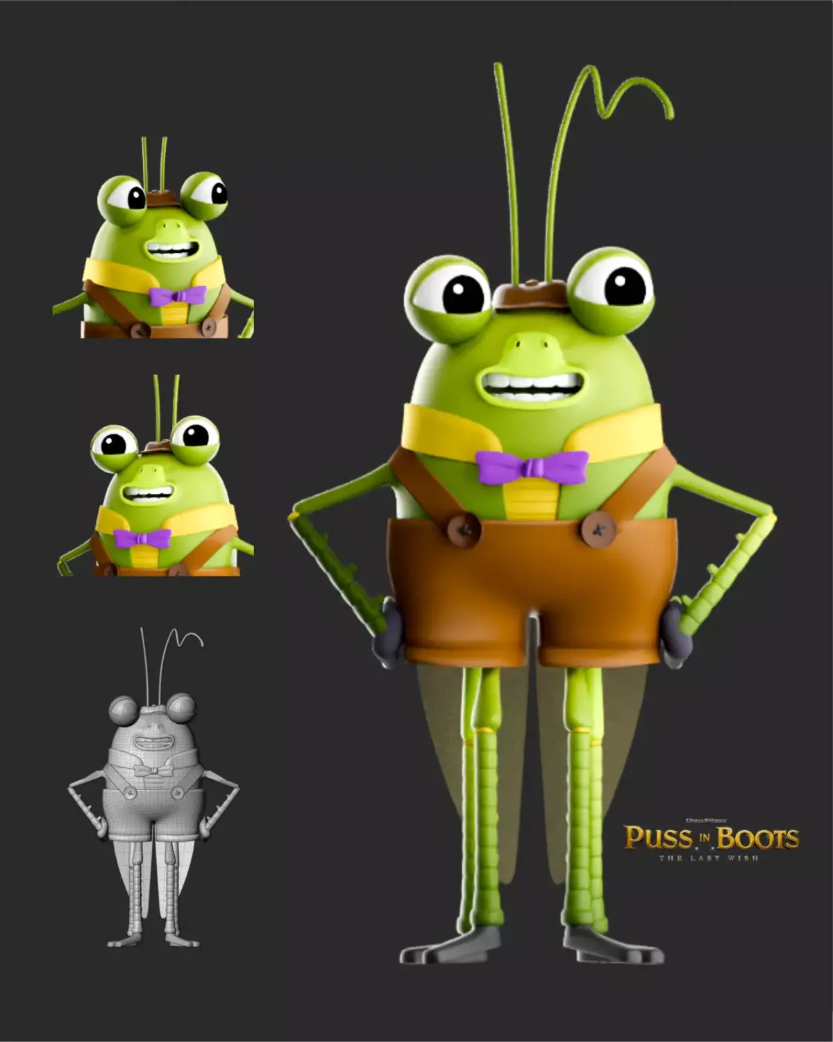 Talking Cricket Stylized 3D Character Puss in Boots Universe Low-poly 3D model