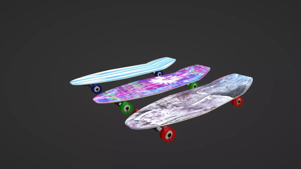 Skateboard three skateboards Low-poly 3D model