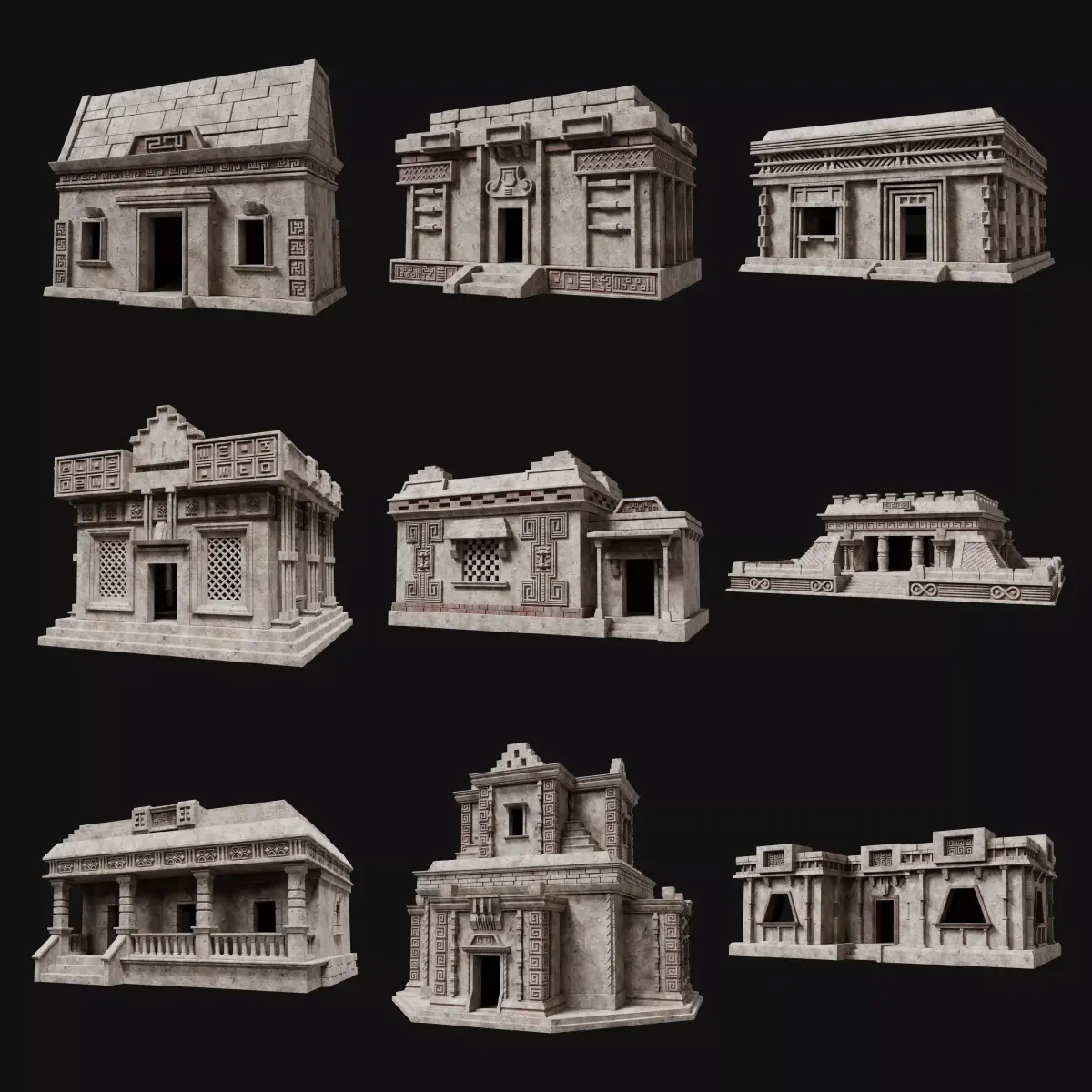 AZTEC MAYAN INCA MESOAMERICA STONE HOUSE TEMPLE COLLECTION Low-poly 3D model
