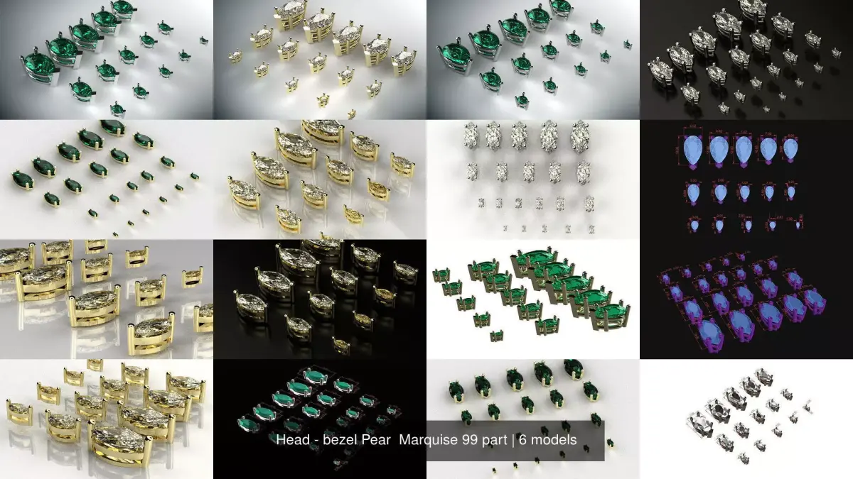 Head - bezel Pear  Marquise 99 part 3D Model Pack