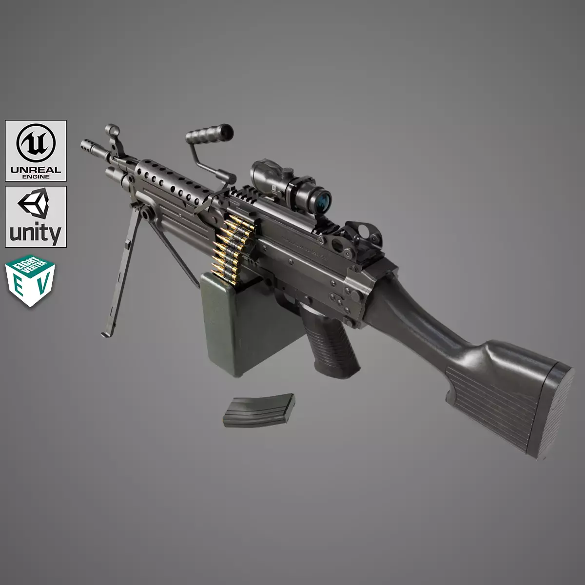 Machine Gun 12 All PBR Unity UE Textures Low-poly 3D model