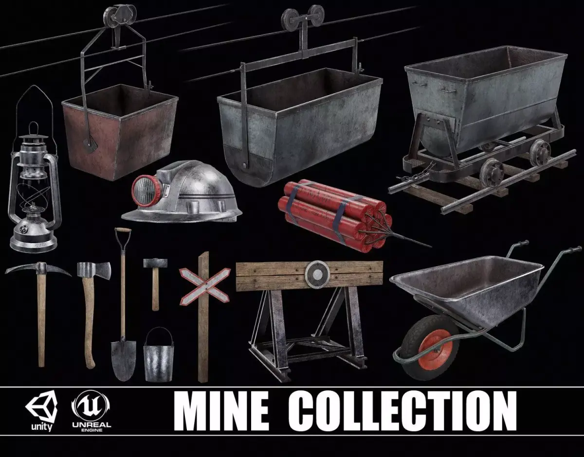 Collection of 15 Mine Items 3D Model Pack