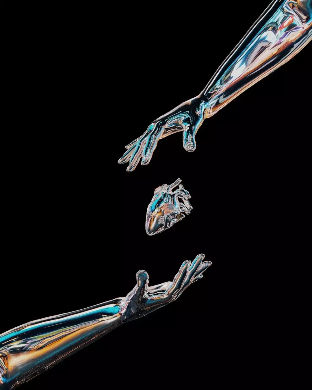 Hand catching heart Abstract Chrome Art 3D model