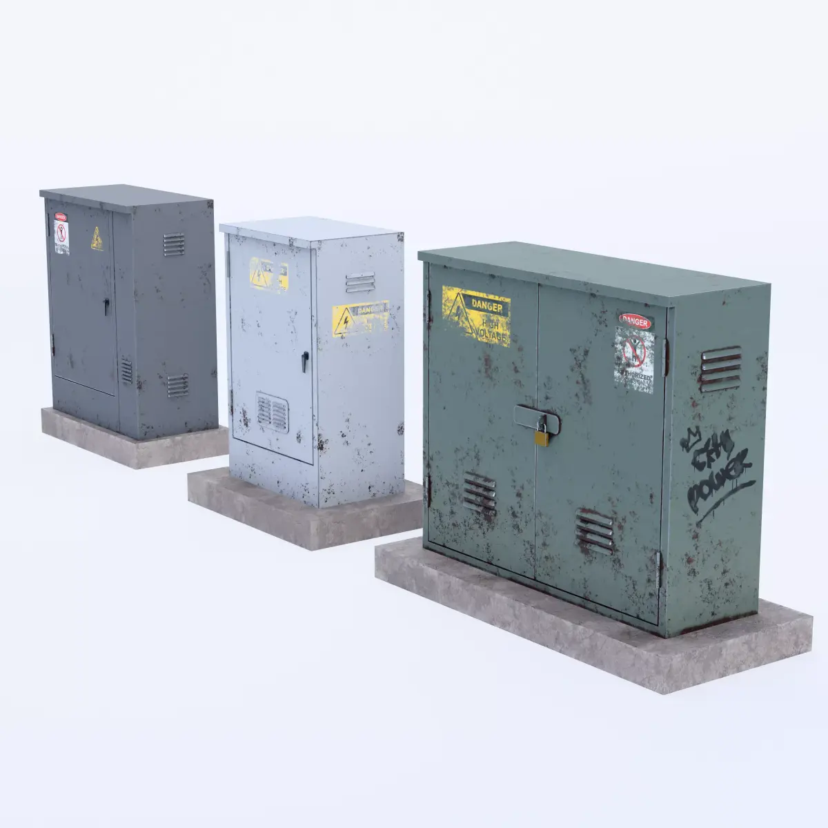 Industrial Electrical Utility Cabinet Set - Heavily Weathered Low-poly 3D model