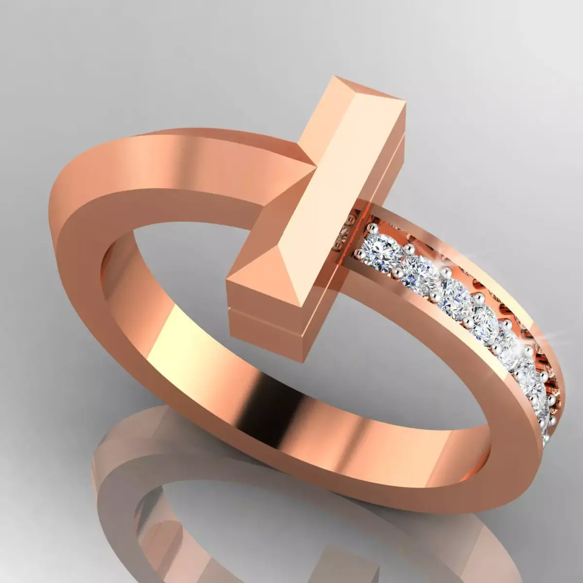 T Ring cross in rose gold 3D model
