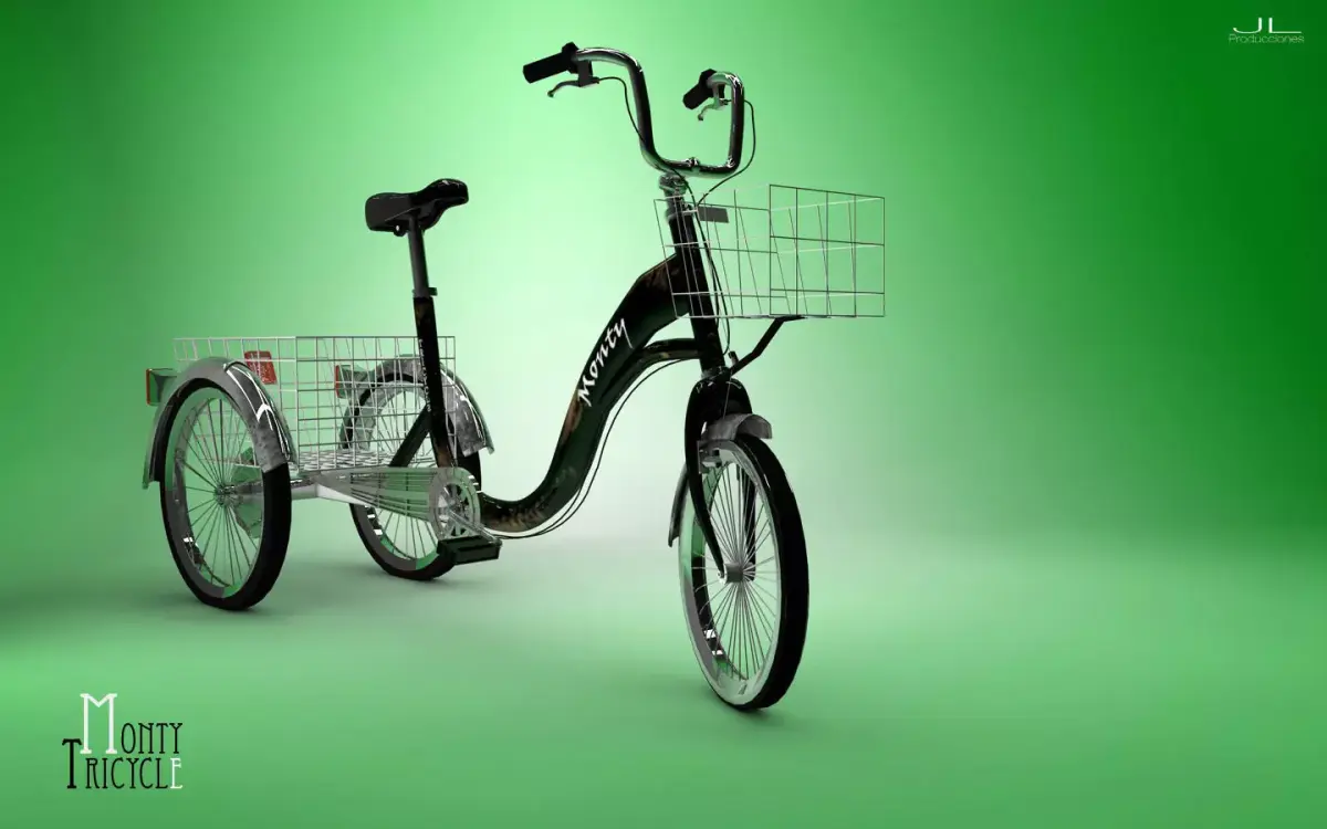Trycicle bicycle with basket Low-poly 3D model