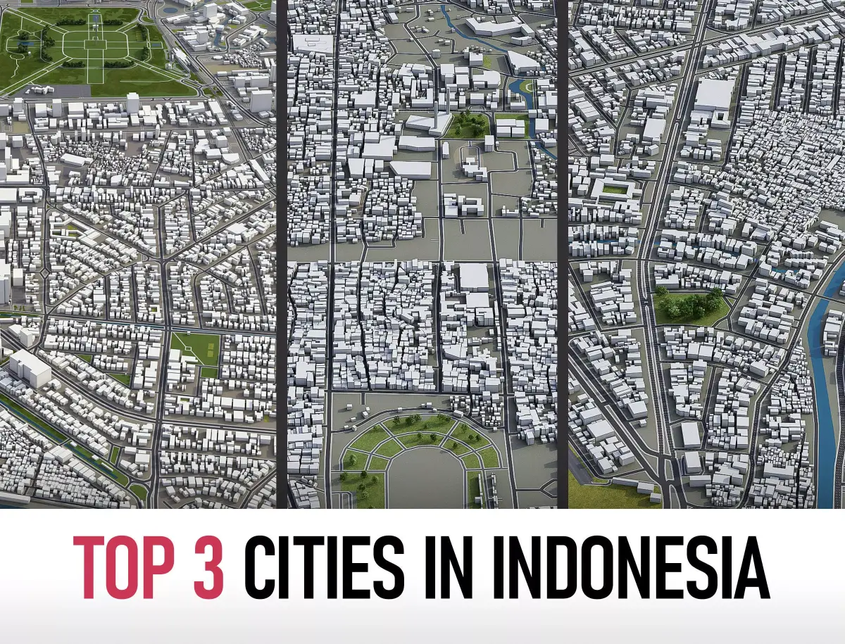 Top 3 Cities in Indonesia 3D Model Pack purchase