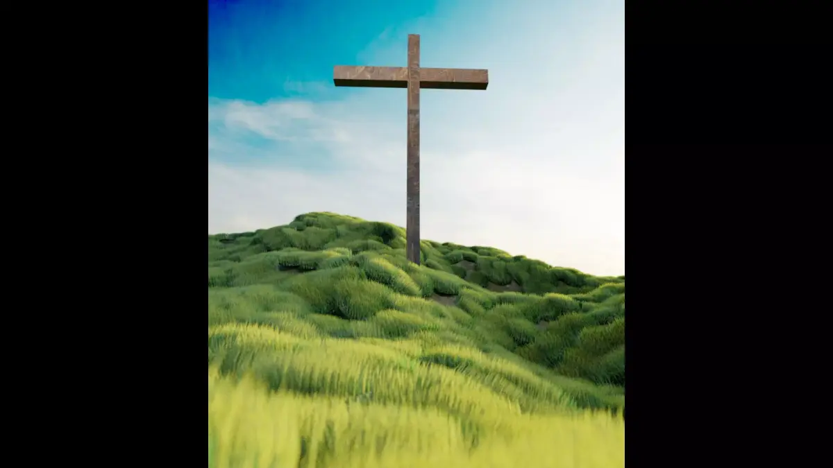 A Cross on a grassy hill 3D model