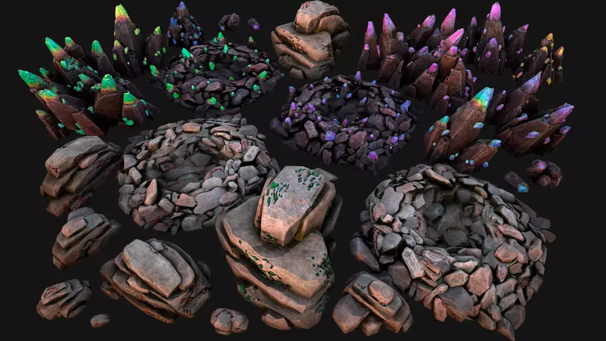 Crystals Gems Ore Mine and Caves Dungeons Resource Pack Low-poly 3D model