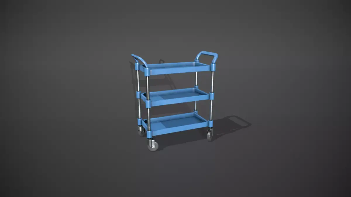 Three Tier Blue Service Cart Low-poly 3D model