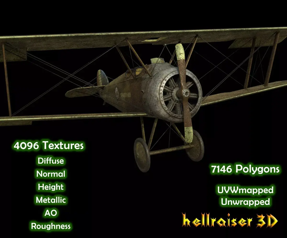 Sopwith Camel Aircraft - PBR - Textured Low-poly 3D model