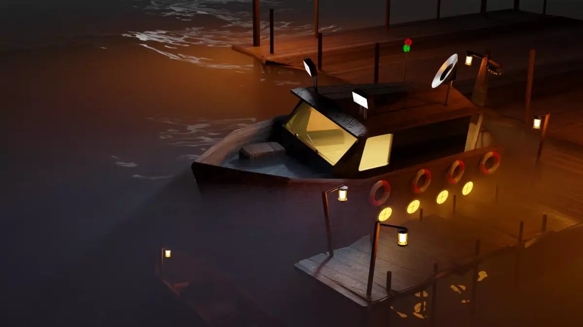 fisher boat night scene 3D model