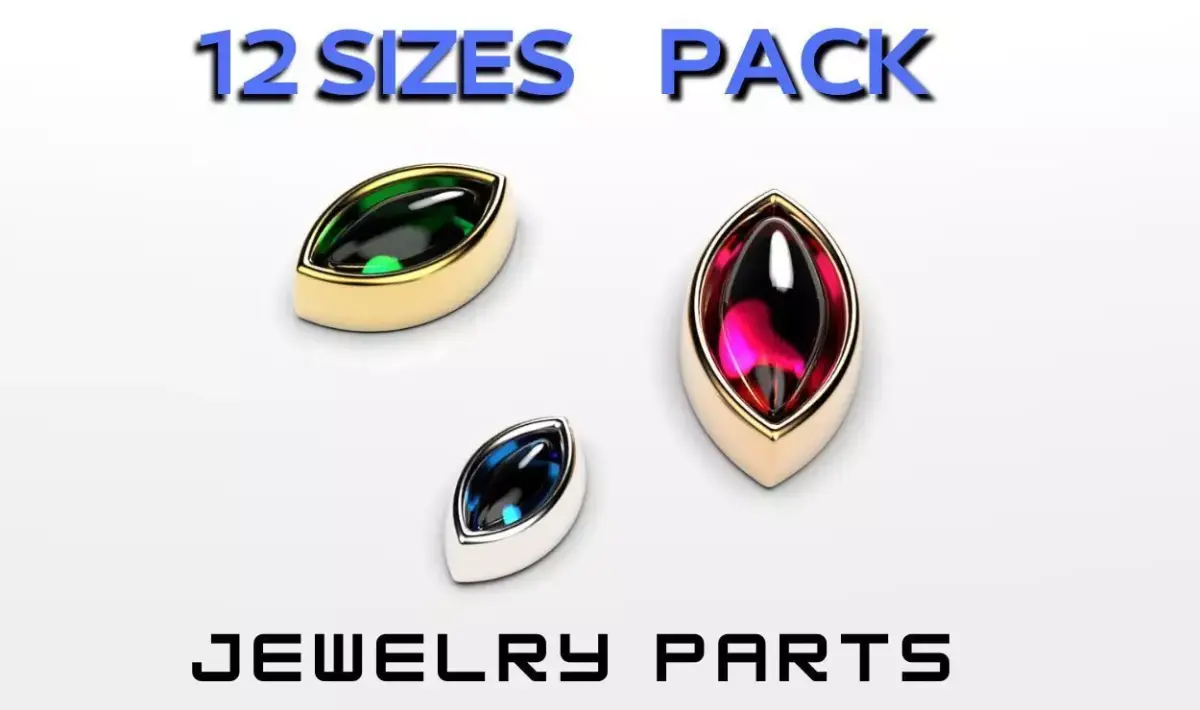 marquise cabochon flush settings  ring heads pendant 3D print model
