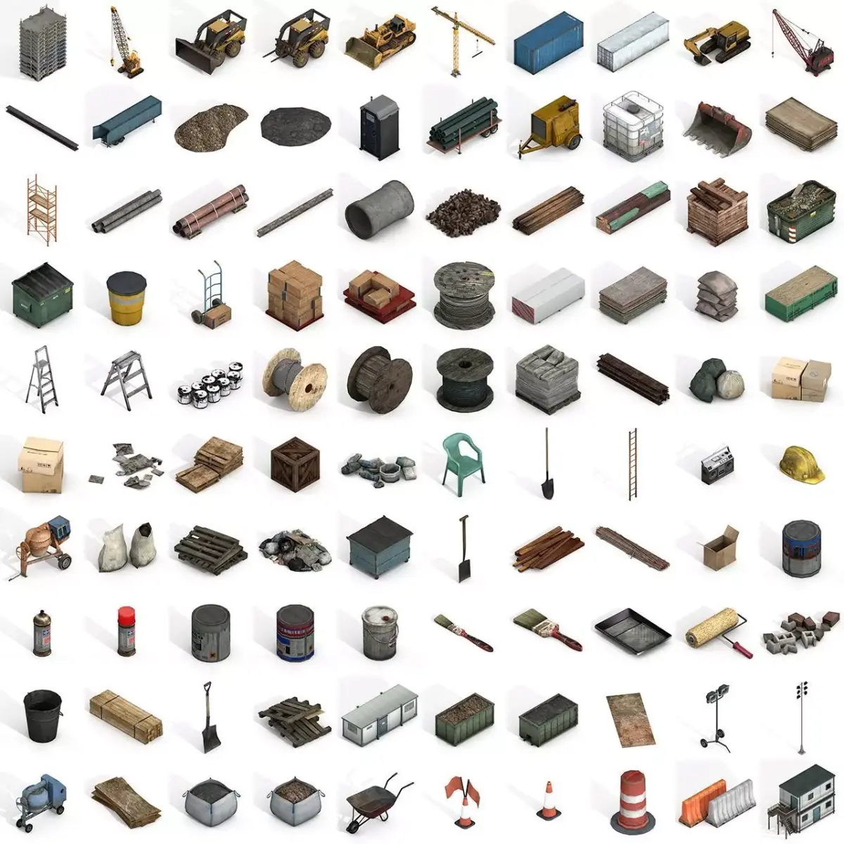 Construction Assets Collection of Building Materials Low-poly 3D model