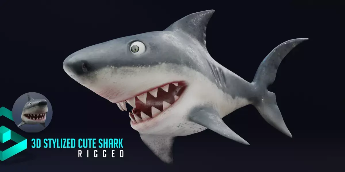 3D Stylized Cute Shark - Rigged 3D model