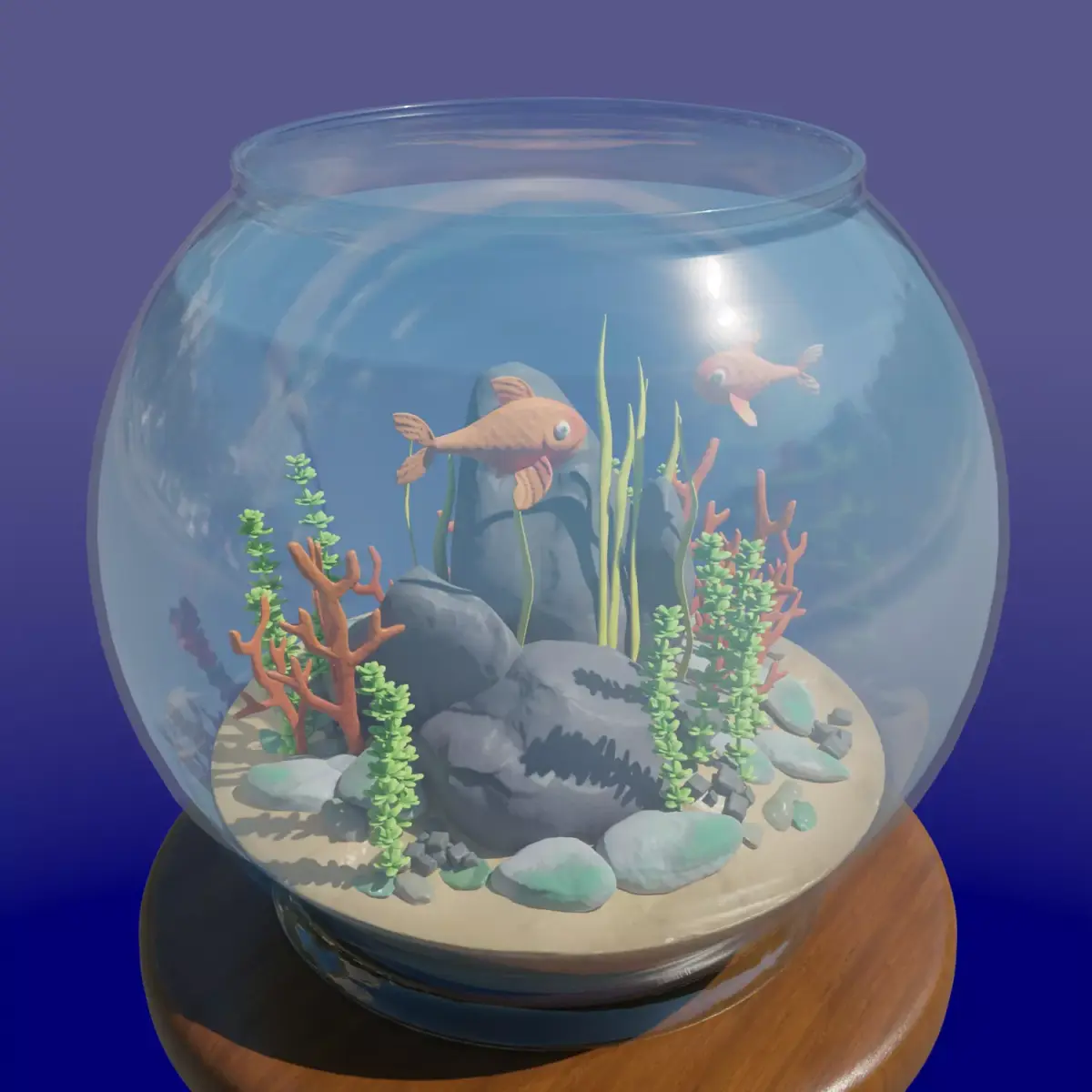 Aquarium with fish lOW POLY GAME ready  Low-poly 3D model
