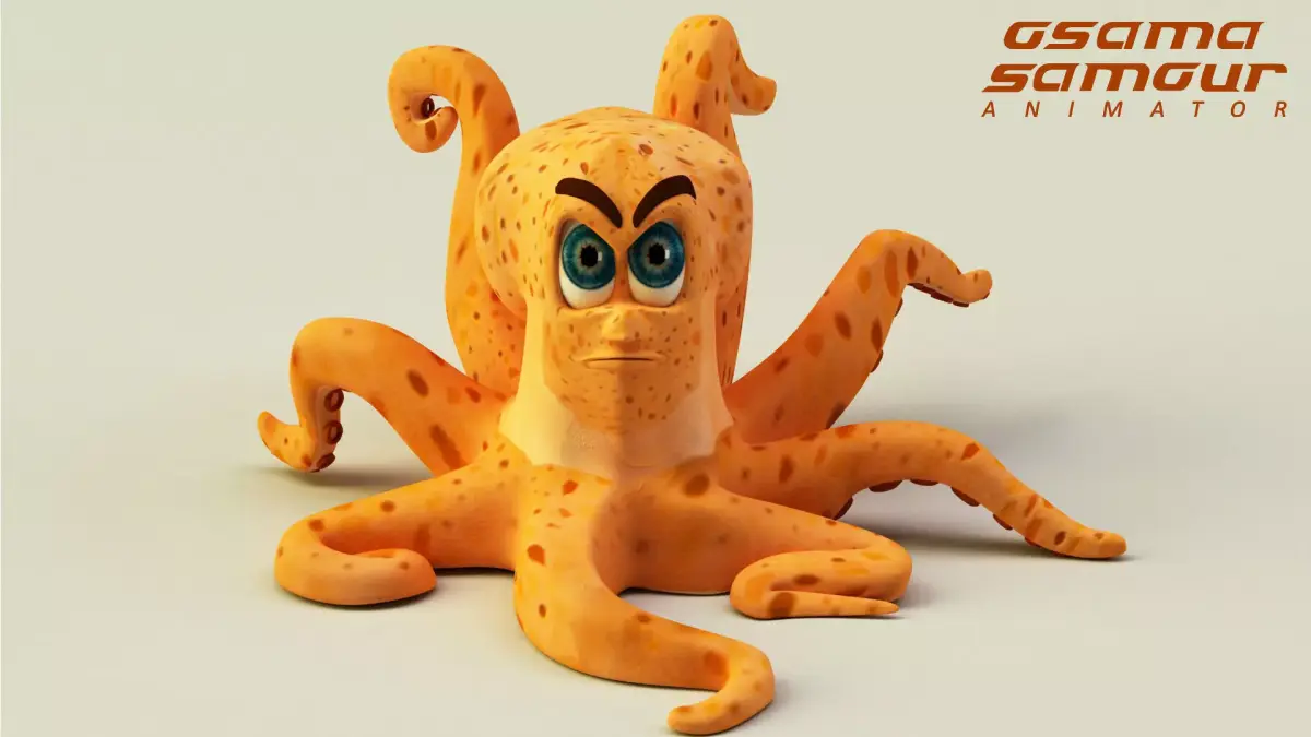 Octopus cartoonist character Low-poly 3D model