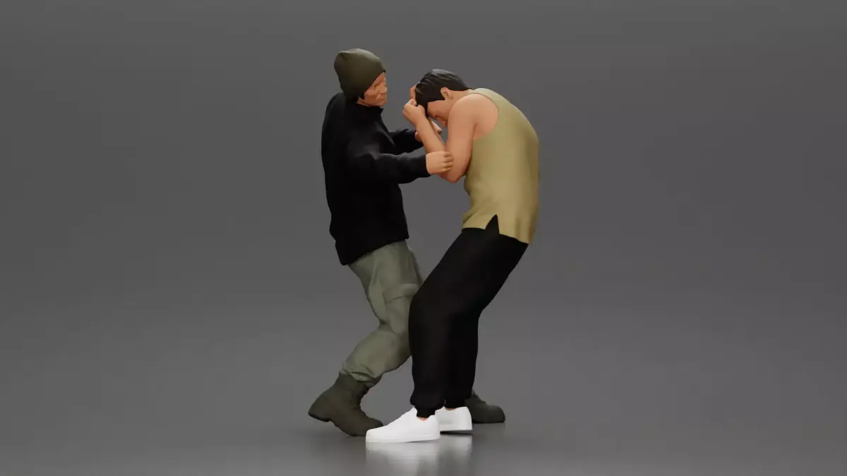 Asian Man in Hoodie Defending Against Attack in Intense Fight 3D print model