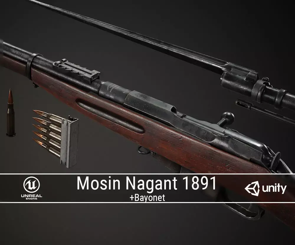PBR Soviet Mosin Nagant 1891 Low-poly 3D model