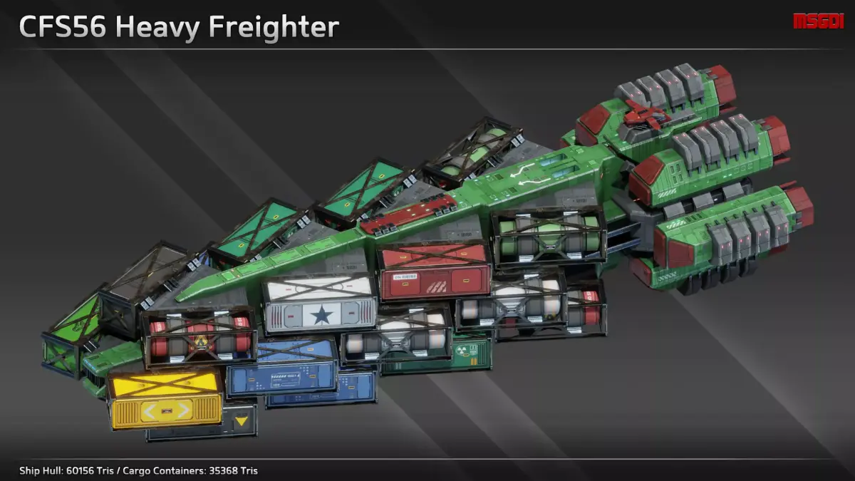 Spaceship CFS56 Heavy Freighter Low-poly 3D model