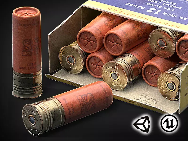 Shotgun shells - cartridges ammo - 3D  VR  AR game ready Low-poly 3D model
