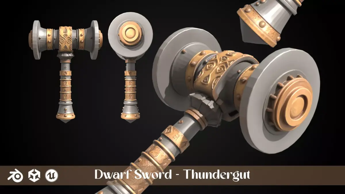 Stylized Dwarf Sword - Thundergut - Game Ready 3D model