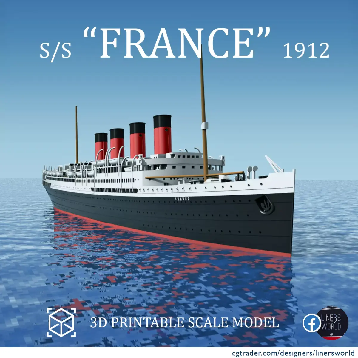 Print ready SS FRANCE ocean liner 1912 - full hull and waterline 3D print model