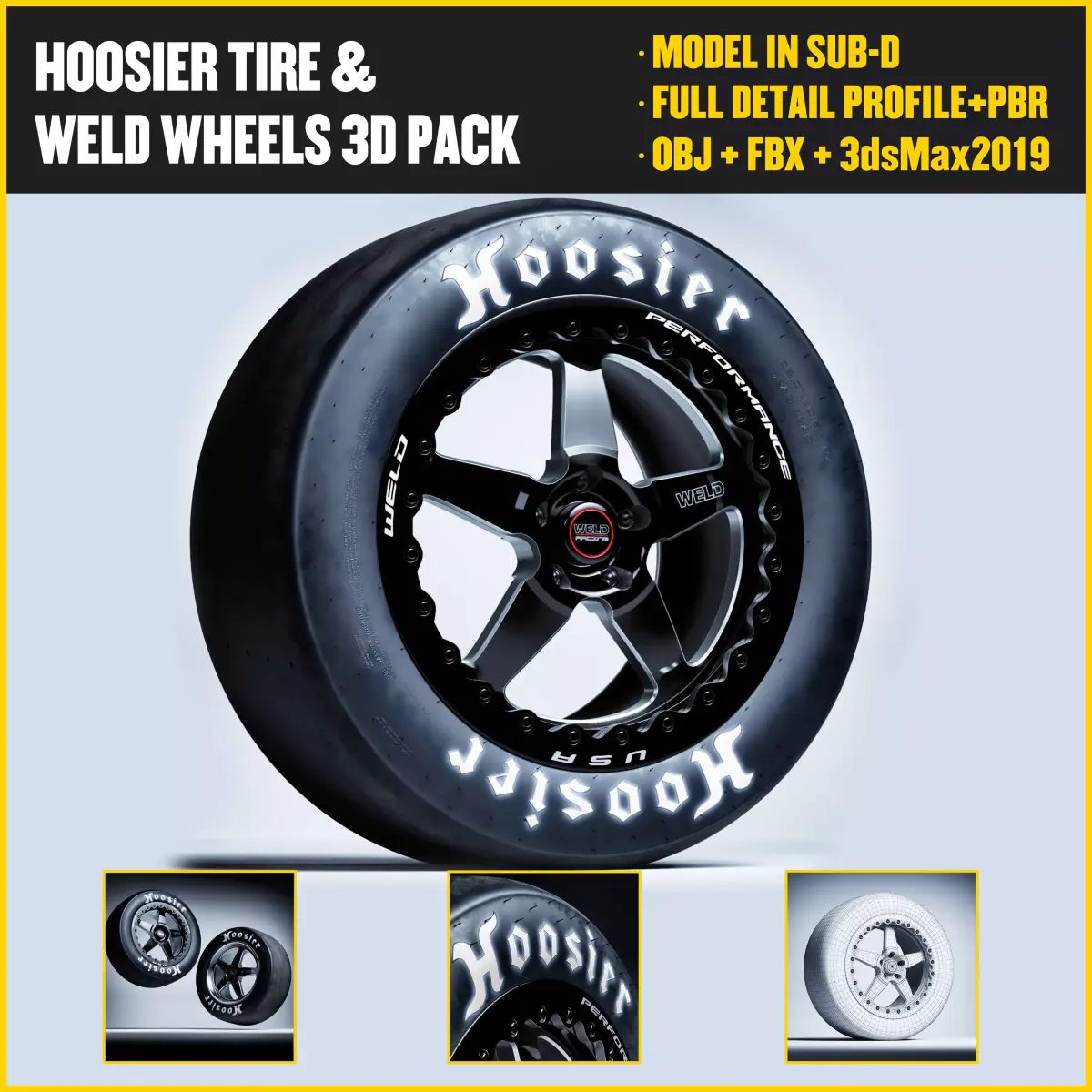 Hoosier Tire Weld Wheels Ventura Drag racing package Low-poly 3D model
