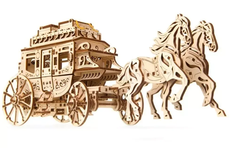 Horse-drawn Stagecoach - 3D DIY Wooden Mechanical Puzzle Model 3D model