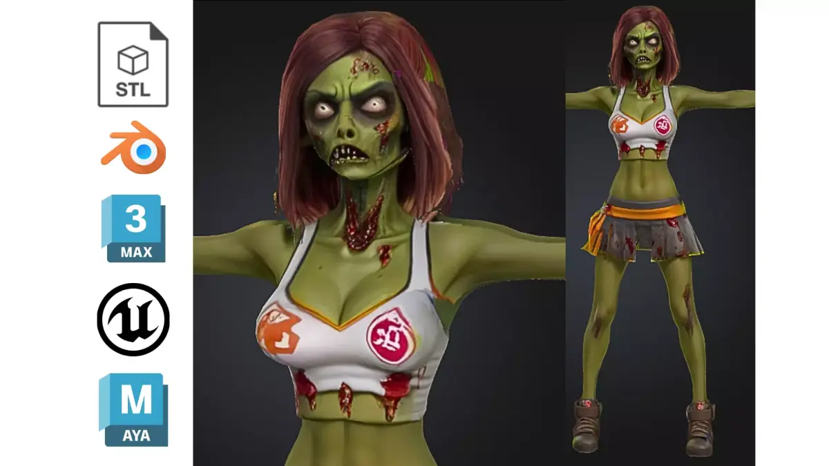 Stylized Zombie Cheerleader Girl Low-poly 3D model