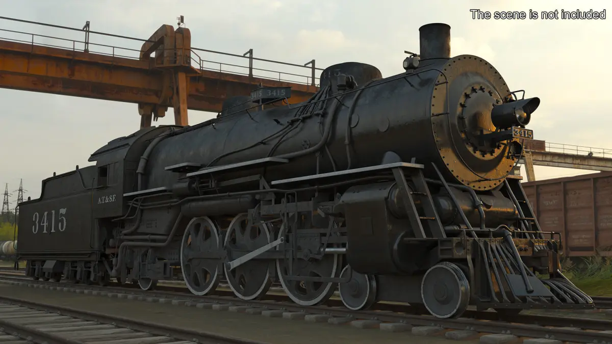 Vintage Steam Locomotive ATSF 3415 Rigged for Maya 3D model