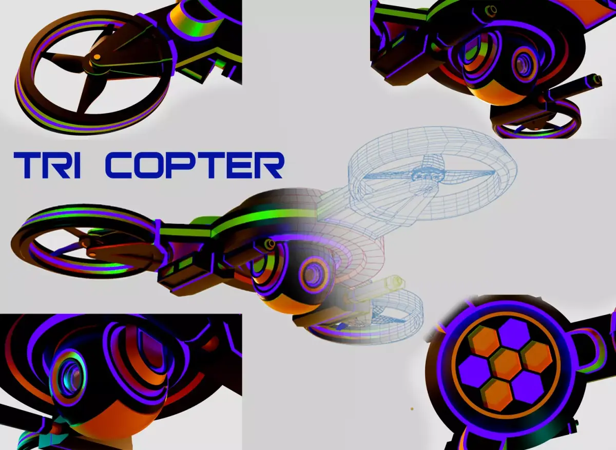 Tri Copter Low-poly 3D model