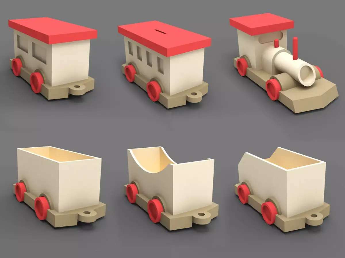 Wooden train toy piggy bank money box 3D model
