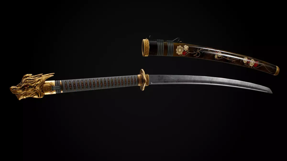 Katana samurai sword Low-poly 3D model 15