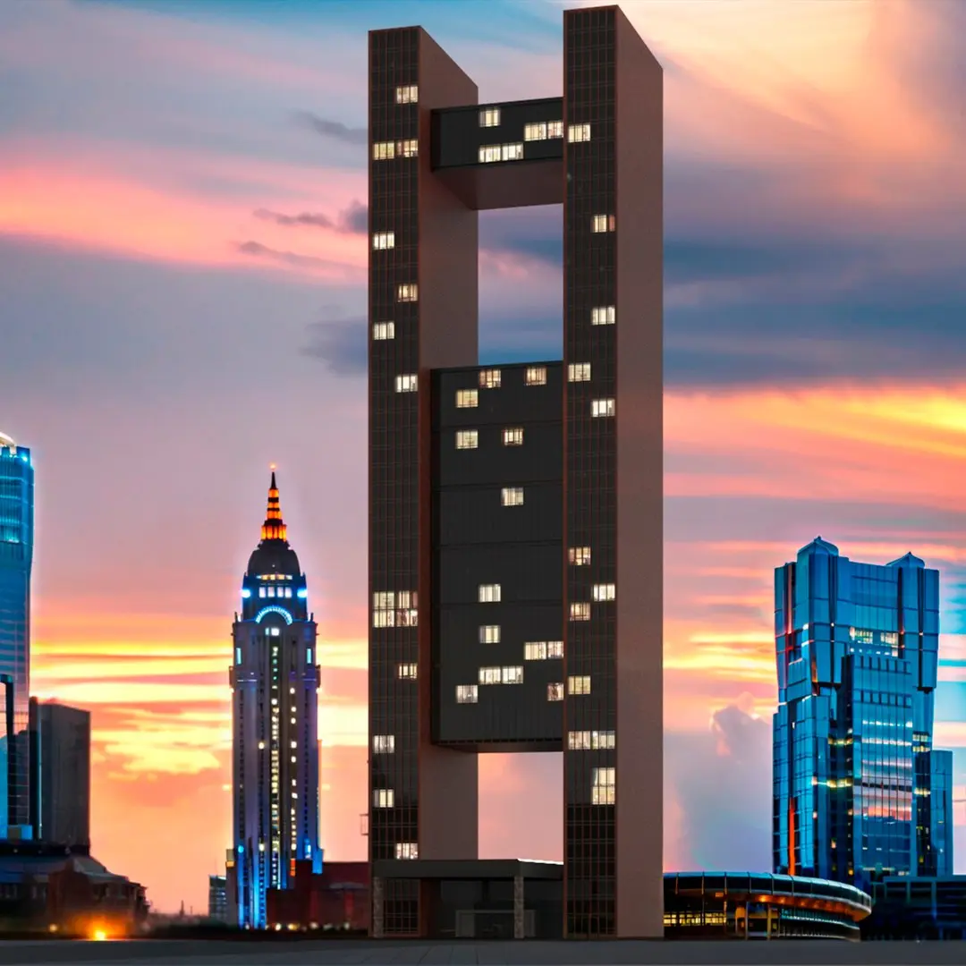 High-Rise Twin Column Complex with Sky Platform 3D model