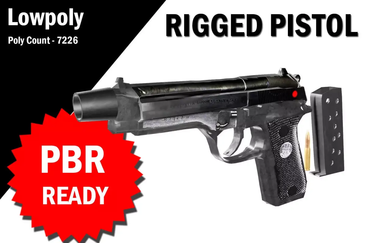 3D Rigged Pistol Low-poly 3D model