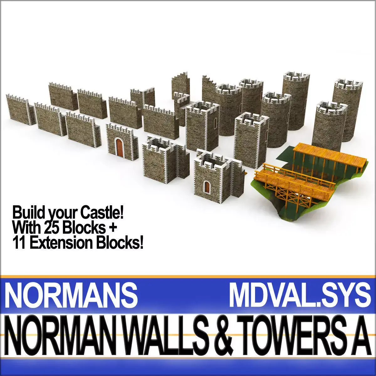 Medieval Norman Walls And Towers Blocks A  3D model