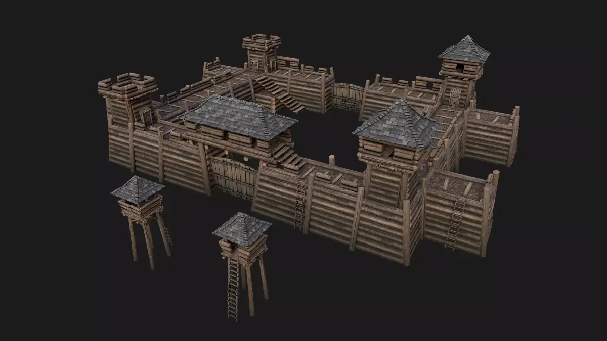 Medieval Wooden Fort Castle Constructor Low-poly 3D model
