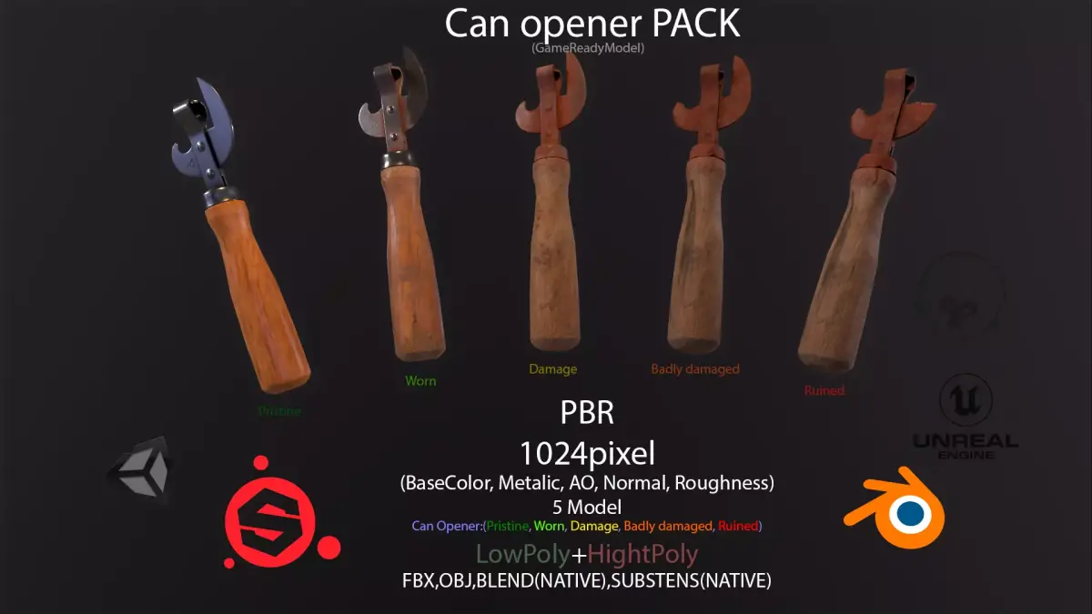 Pack can opener Low-poly 3D model