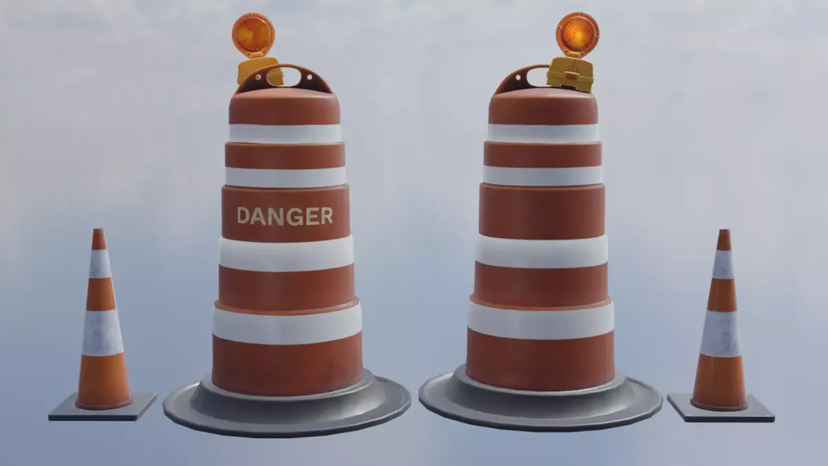 road  barrier city safety  con drum light streed Low-poly 3D model
